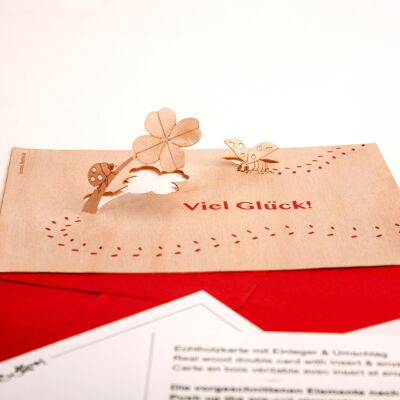 Ladybug, good luck - wooden greeting card with pop-up motif