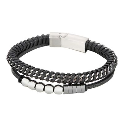 Lee Cooper men's bracelet - braided leather and steel