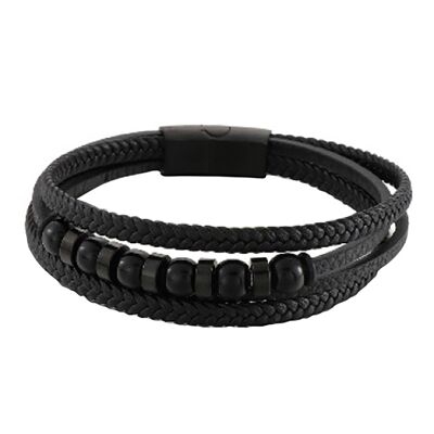 Lee Cooper men's bracelet - three rows of braided leather and balls