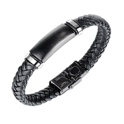 Lee Cooper men's bracelet - braided leather and domed plate