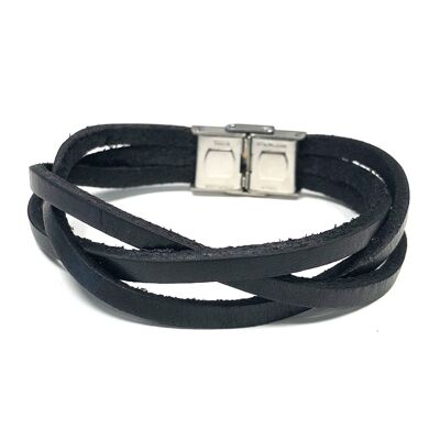 Lee Cooper men's bracelet - black three-row braided leather
