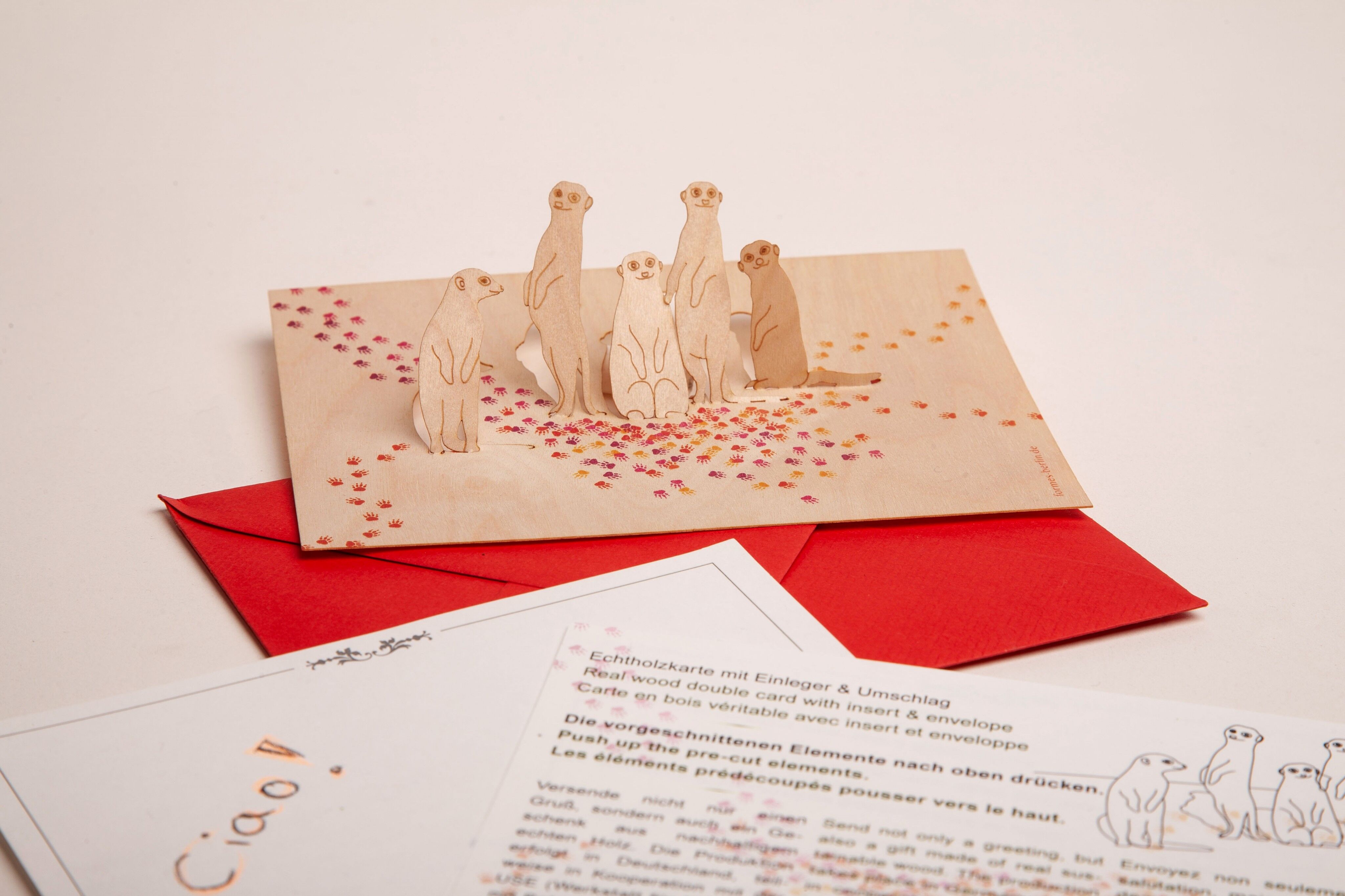 Meerkat - wooden greeting card with pop-up motif