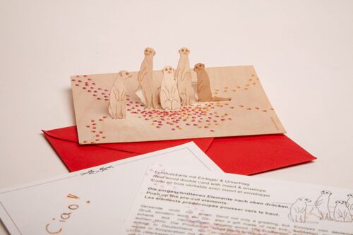 Erdmännchen - Holzgrußkarte mit PopUp-Motiv