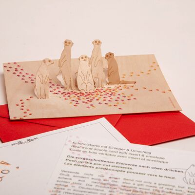 Meerkat - wooden greeting card with pop-up motif