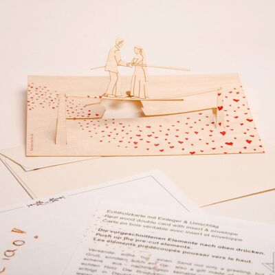 Wedding - wooden greeting card with pop-up motif