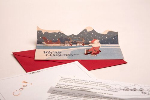 Weihnachtsmann, Merry Christmas - Holzgrußkarte mit PopUp-Motiv