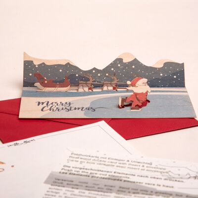 Santa Claus, Merry Christmas - carte de voeux en bois avec motif pop-up