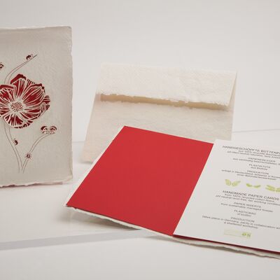 Fiore di coccinella - biglietto piegato in carta fatta a mano