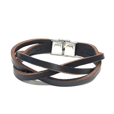 Bracelet homme Lee Cooper - cuir tressé trois rangs marron