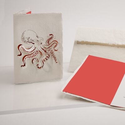 Squid - folded card made of handmade paper