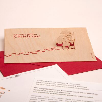 Nikolaus, Just a few steps to Christmas - Holzgrußkarte mit PopUp-Motiv