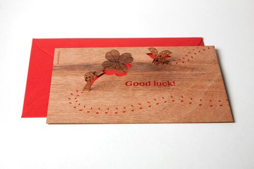 Marienkäfer, Good Luck - Holzgrußkarte mit PopUp-Motiv