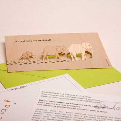 At last you've arrived - wooden greeting card with pop-up motif