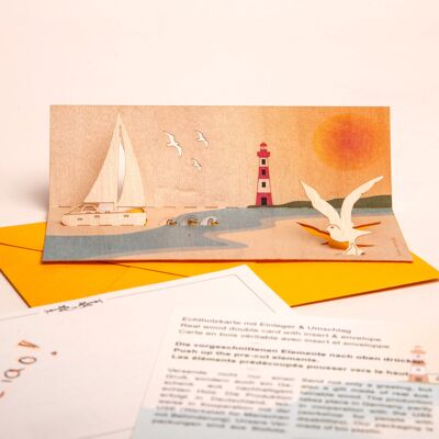 Sailboat - wooden greeting card with pop-up motif