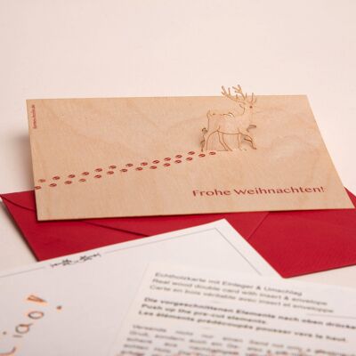 Reindeer, Christmas is coming soon - wooden greeting card with pop-up motif