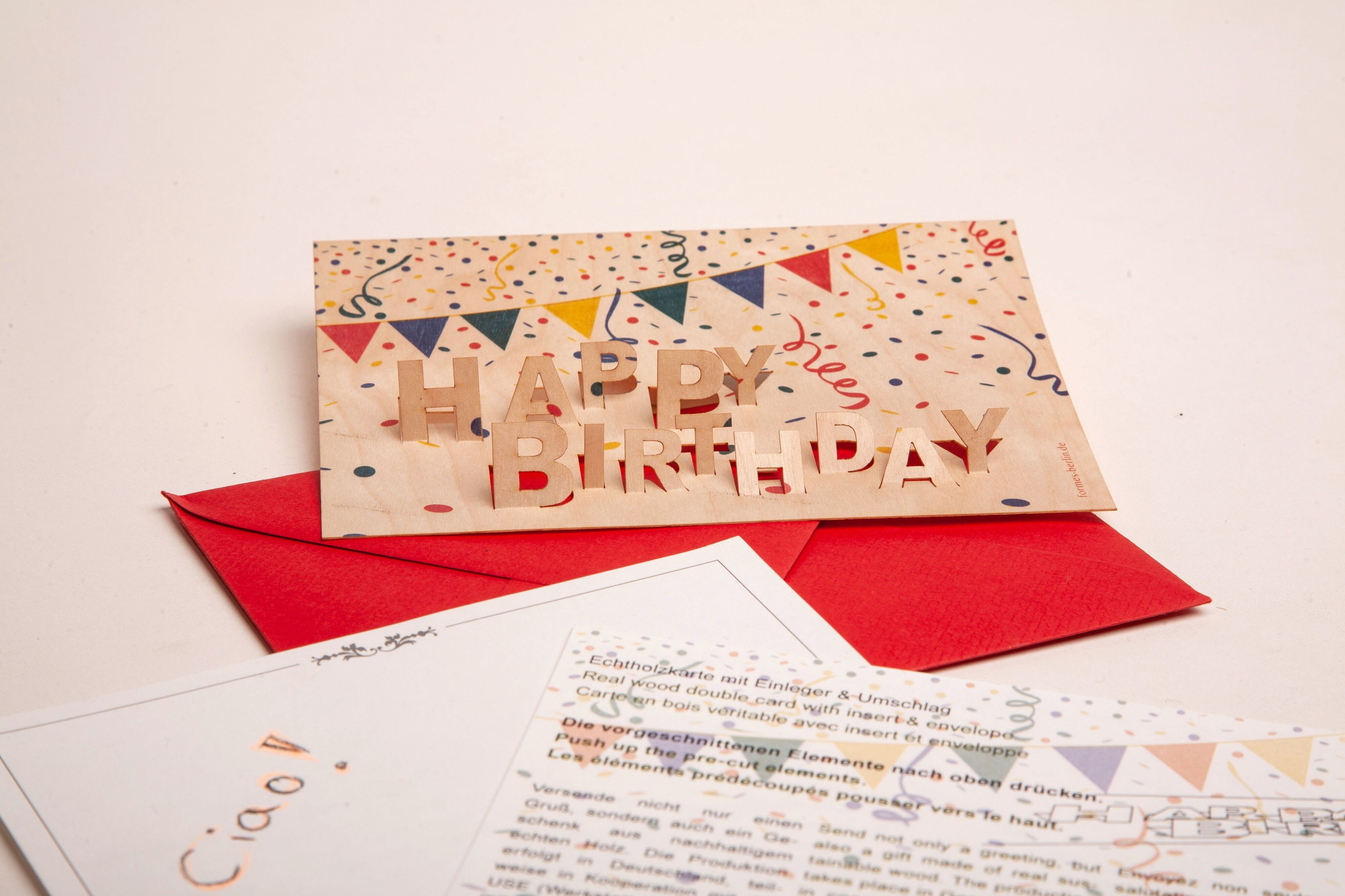 Happy Birthday - wooden greeting card with PopUp motif