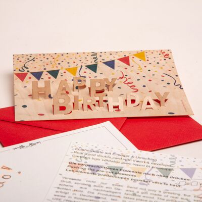 Joyeux anniversaire - carte de voeux en bois avec motif PopUp