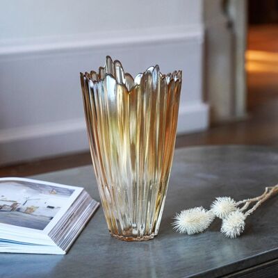 Rippled Amber Glass Vase