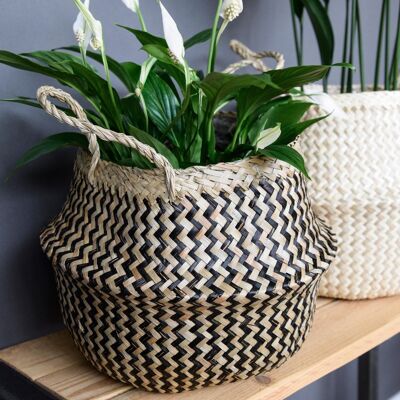 Seagrass Black Chevron Sustainable Lined Basket