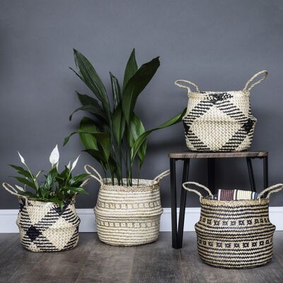 Seagrass Black Tribal Sustainable Lined Basket