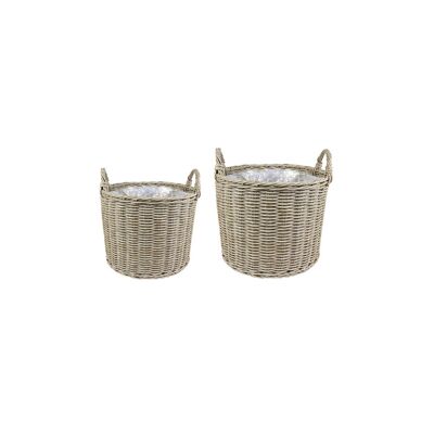 Set of 2 Natural Polyrattan Lined Planters