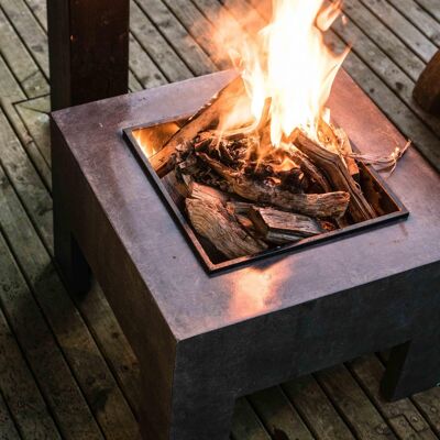 Firebowl cuadrado y consola con acabado de efecto granito