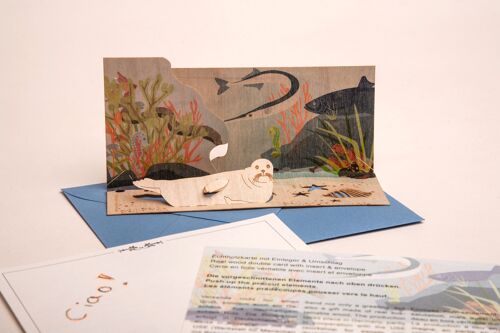Seehund - Holzgrußkarte mit PopUp-Motiv