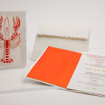 Langosta - tarjeta doblada hecha de papel artesanal