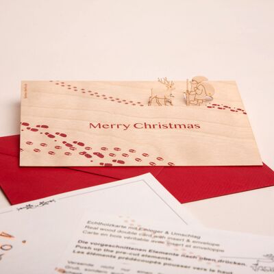 Reno y Nikolaus, Feliz Navidad - tarjeta de felicitación de madera con motivo emergente