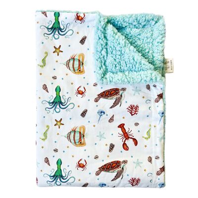 Baby crib blanket sea animals ocean - 70 x 100 cm - organic cotton (GOTS) and recycled polyester
