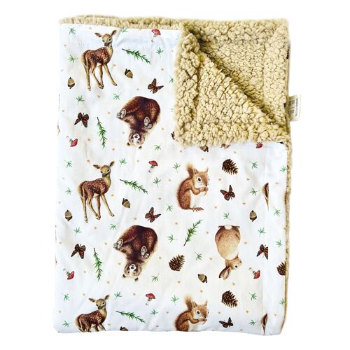 Baby crib blanket forest animals - 70 x 100 cm - organic cotton (GOTS) and recycled polyester