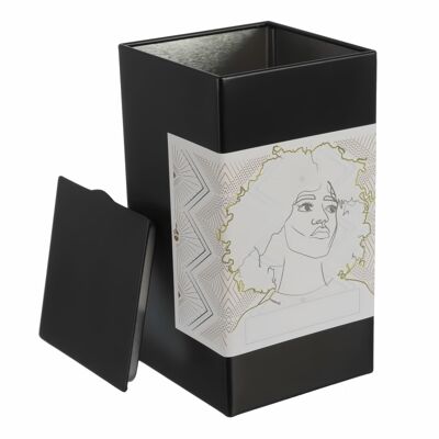 Pot de rangement carré/boîte à thé en métal, avec 6 étiquettes à écrire | hermétique pour 158g Earl Grey | 12,8 x 6,8 x 6,8 cm (H, L, P) | idéal comme boîte à café ou à biscuits