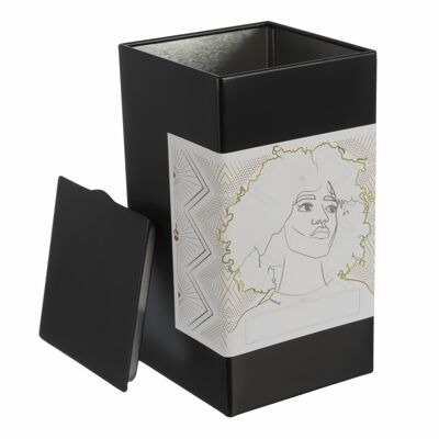 Tarro de almacenamiento cuadrado/lata de té de metal, incluye 6 etiquetas para escribir | hermético para 158g Earl Grey | 12,8 x 6,8 x 6,8 cm (alto, ancho, profundidad) | ideal como lata de café o galletas