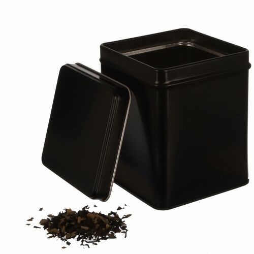 klassische eckige Teedose/Vorratsdose, STAPELBAR, aromadicht aus Metall für je 140g Earl Grey, inkl. 6 Etiketten | 9.8 x 7.6 x 7.6 cm (H,B,T) | auch ideal als Mehl-, Reis- oder Gewürzdose