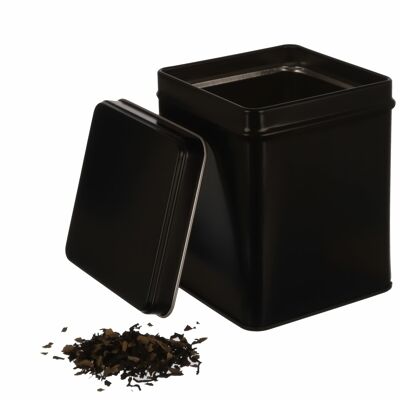 lata de té cuadrada clásica/lata de almacenamiento, APILABLE, hermética a los aromas de metal para 140 g Earl Grey cada una, incluye 6 etiquetas | 9,8 x 7,6 x 7,6 cm (alto, ancho, profundidad) | También es ideal como caja de harina, arroz o especias.