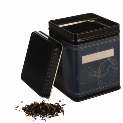 Caja de almacenamiento/caja de té cuadrada clásica, apilable, incluye 6 etiquetas para escribir | sello metálico de aroma para 140g Earl Grey | 9,8 x 7,6 x 7,6 cm (alto, ancho, profundidad) | También es ideal como lata de harina, arroz o galletas.
