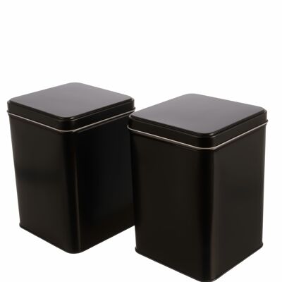 square storage jar/tea tin, STACKABLE, black, aroma-tight made of metal with hinged lid for 400g tea each | 15.3 x 10.6 x 10.6 cm (H, W, D) | Also ideal as a supplement or coffee can