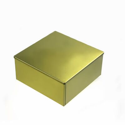 jarre à biscuits carrée, jarre à biscuits dorée noble, étanche aux arômes en métal avec couvercle coiffant | 9 x 19,5 x 19,5 cm (H, L, P)