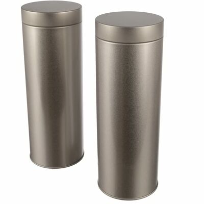 runde Kaffeepaddose/Vorratsdose, aromadicht aus Metall für je200g Earl Grey, ca 20 Kaffeepads | 20 x 7 cm (H,ø) | auch ideal als Protein-, oder Teedose (Silber)