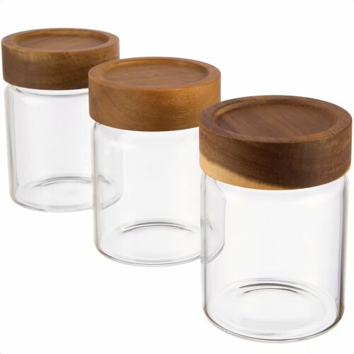 Storage Borosilicate Glass Jar & Container with Air Tight Bamboo Wooden Lid