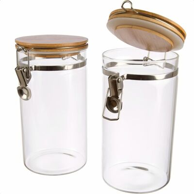 1200 ML Vorratsglas/Glasbehälter aus Borosilikatglas mit Bügelverschluss und Silikondichtung, mit luftdichtem Deckel aus Bambus | 19.3 x 10.3cm (H,ø)