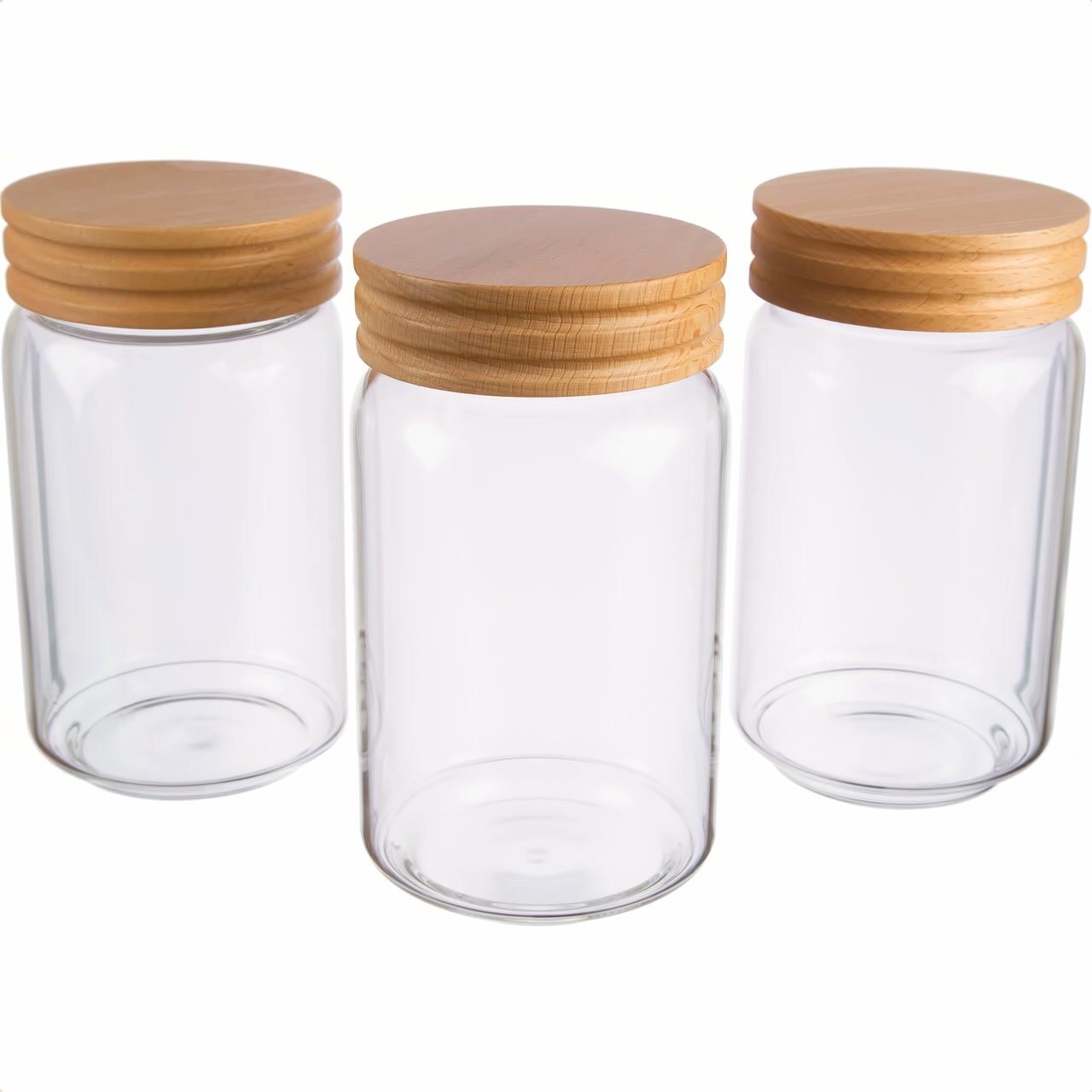 Barattolo/barattolo per pasta 700 ML [piccolo] vetro borosilicato con tappo a vite ermetico, barattolo con coperchio in legno di faggio | 16 x 9cm (H,ø)