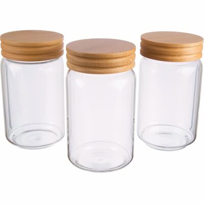 Storage jar/pasta jar 700 ML [small] borosilicate glass with airtight screw cap, beech wood lid storage jar | 16 x 9cm (H,ø)