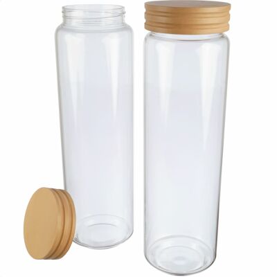 Pasta glass/storage jar 1600ML [large] borosilicate glass with airtight screw cap, beech wood lid storage jar | 30.6 x 9cm (H,ø)