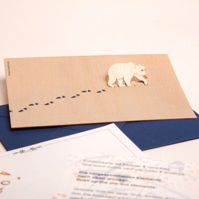 Bear - tarjeta de felicitación de madera con motivo emergente