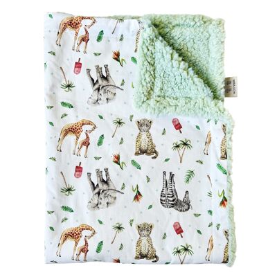 Couverture berceau animaux de la jungle - 70 x 100 cm - coton biologique (GOTS) et polyester recyclé