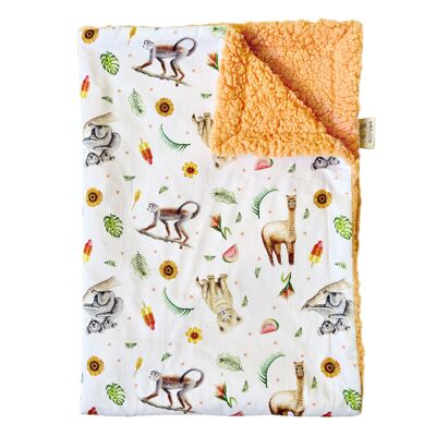 Couverture berceau animaux tropicaux - 70 x 100 cm - coton biologique (GOTS) et polyester recyclé