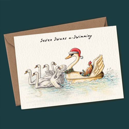 Seven Swans a-Swimming Card - Christmas Card - Holiday Card