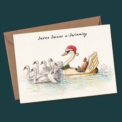 Seven Swans a-Swimming Card - Carte de Noël - Carte de vacances