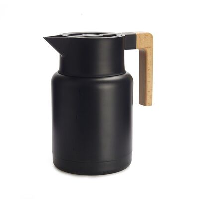 Thermos, 1.3 L, black, stainless / wood